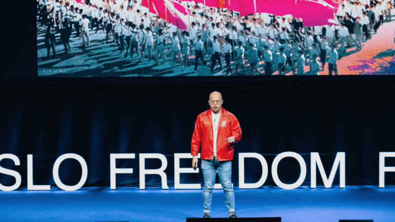 Sebastien Lai speaking at the 2024 Oslo Freedom Forum